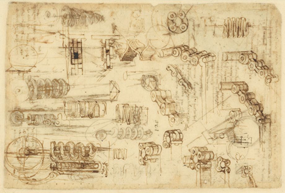 Sketch of a roller chain by Leonardo da Vinci