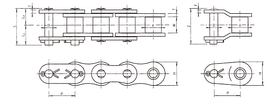 標準型ローラチェーン寸法図（単列）